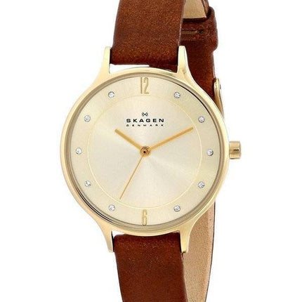 Skagen Anita Gold Dial brun læder krystalliseret SKW2147 kvinders ur