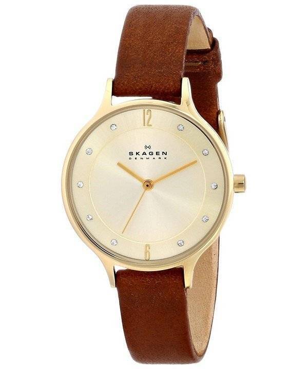 Skagen Anita Gold Dial brun læder krystalliseret SKW2147 kvinders ur