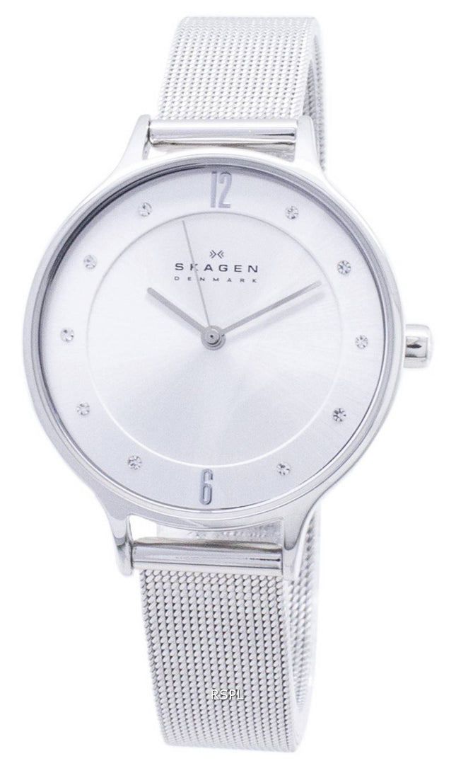 Skagen Anita sølv urskive Swarovski krystal Mesh armbånd SKW2149 kvinders ur
