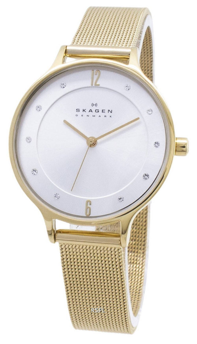 Skagen Anita guld Tone Mesh armbånd krystalliseret SKW2150 kvinders ur