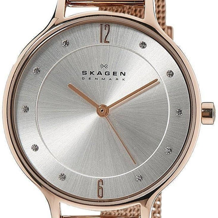 Skagen Anita sølv urskive Crystal Rose guld-Tone Mesh armbånd SKW2151 kvinders ur