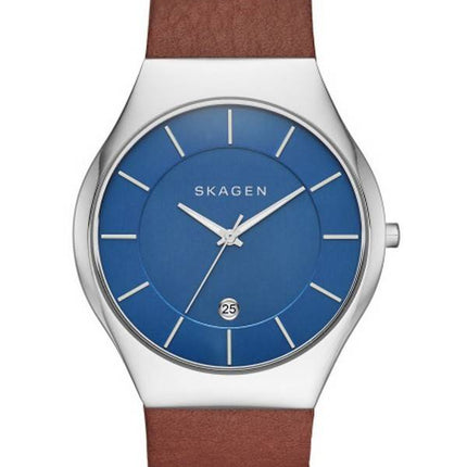 Skagen Grenen kvarts blå urskive læder rem SKW6160 Herreur