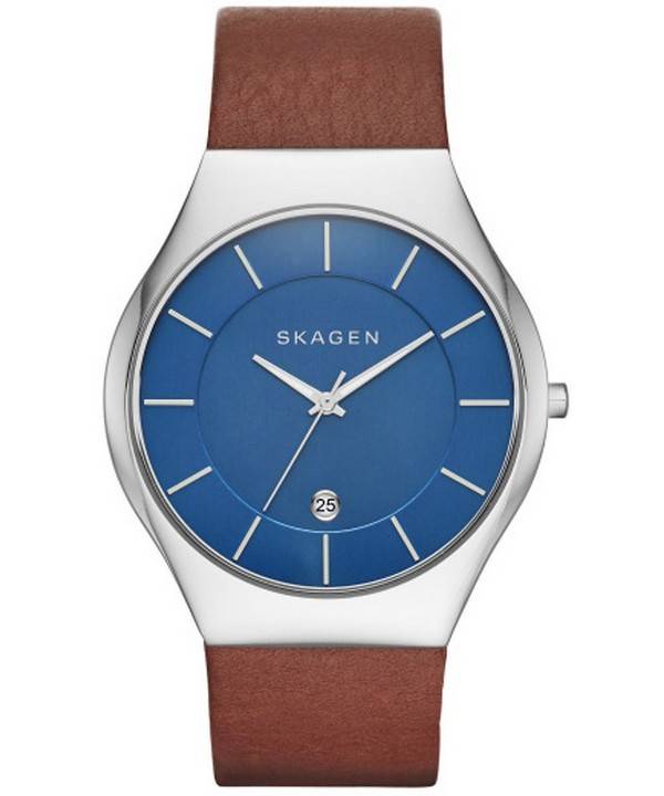 Skagen Grenen kvarts blå urskive læder rem SKW6160 Herreur