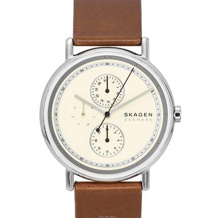 Skagen Signatur læderrem multifunktionel cremefarvet urskive kvarts SKW6942 herreur