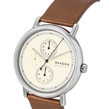 Skagen Signatur læderrem multifunktionel cremefarvet urskive kvarts SKW6942 herreur