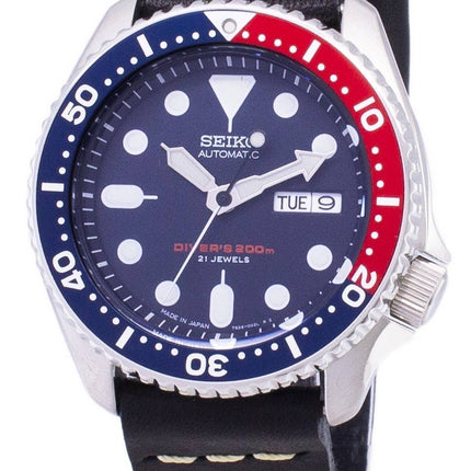 Seiko automatiske SKX009J1-LS14 dykkerens 200M Japan lavet sort læder rem Herreur