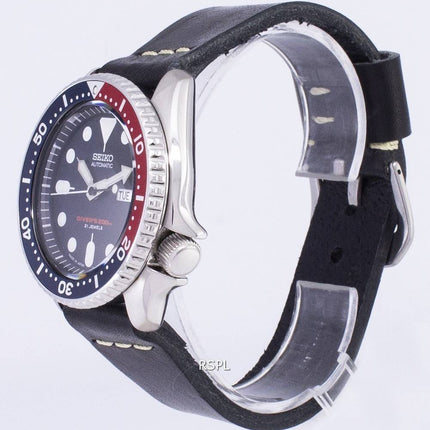Seiko automatiske SKX009J1-LS14 dykkerens 200M Japan lavet sort læder rem Herreur
