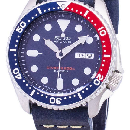 Seiko automatiske SKX009J1-LS15 dykkerens 200M mørk blå læder rem Herreur