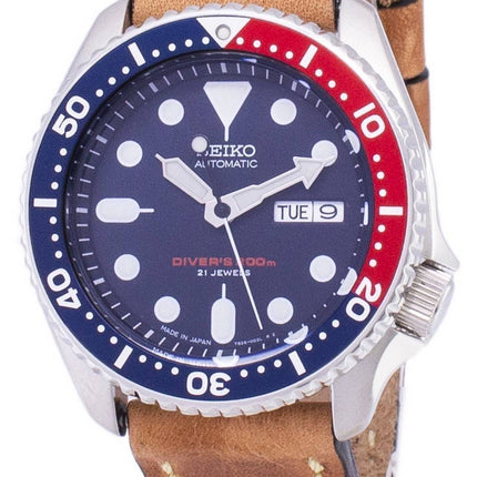 Seiko automatiske SKX009J1-LS17 dykkerens 200M Japan gjort brun læder rem Herreur