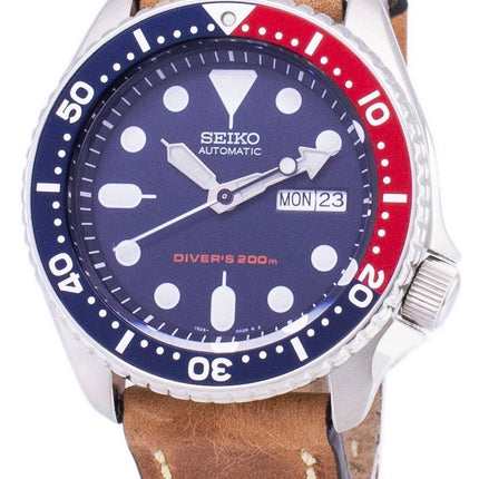Seiko automatiske SKX009K1-LS17 dykkerens 200M brun læder rem Herreur