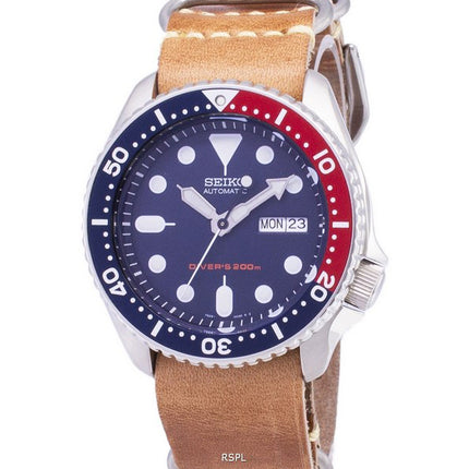 Seiko automatiske SKX009K1-LS18 dykkerens 200M brun læder rem Herreur