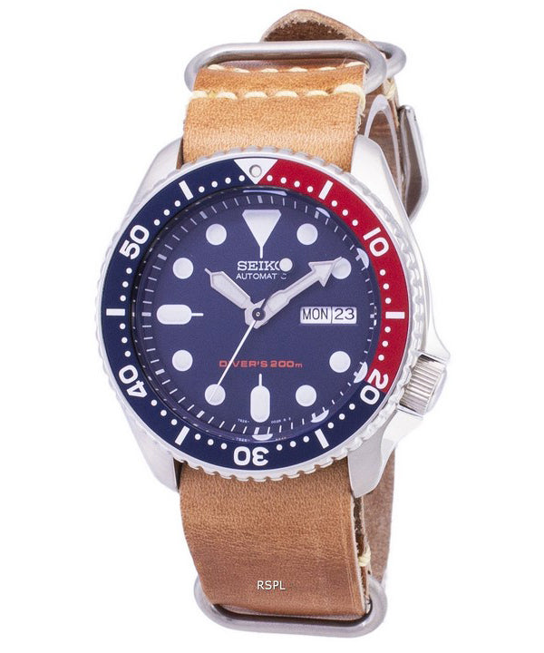 Seiko automatiske SKX009K1-LS18 dykkerens 200M brun læder rem Herreur