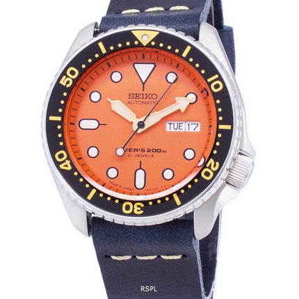 Seiko automatiske SKX011J1-LS15 dykkerens 200M mørk blå læder rem Herreur