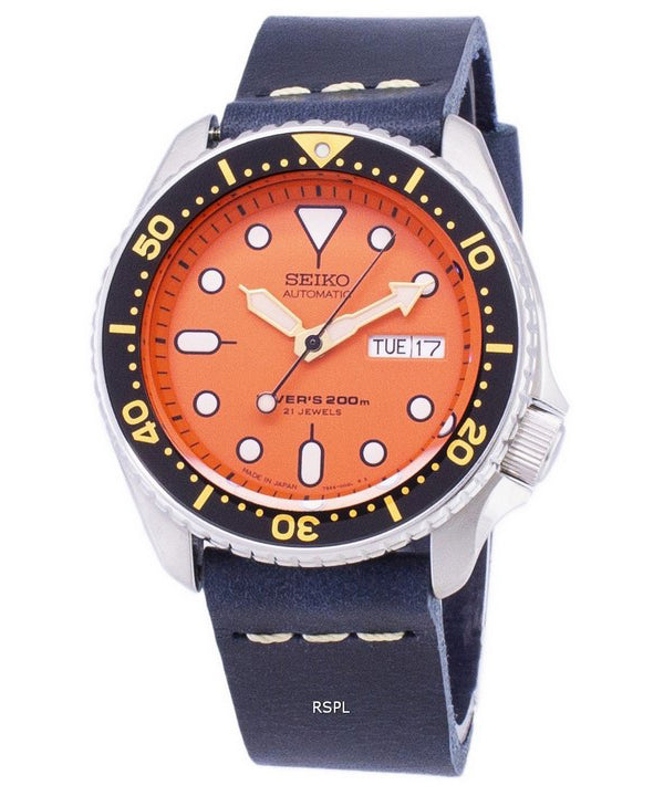 Seiko automatiske SKX011J1-LS15 dykkerens 200M mørk blå læder rem Herreur