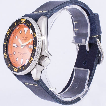 Seiko automatiske SKX011J1-LS15 dykkerens 200M mørk blå læder rem Herreur