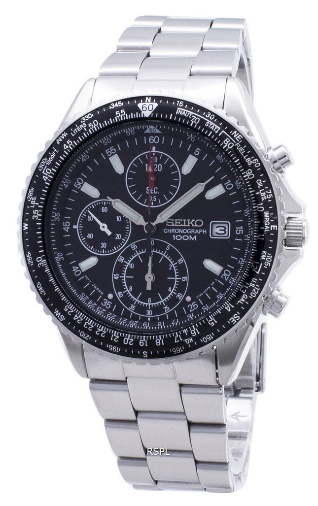 Renoveret Seiko Flightmaster Pilot slide rule kronograf SND253 SND253P1 SND253P herreur