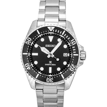 Seiko Prospex rustfrit stål sort urskive Solar dykkerur SNE597P1 200M herreur