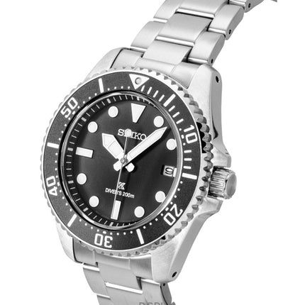Seiko Prospex rustfrit stål sort urskive Solar dykkerur SNE597P1 200M herreur