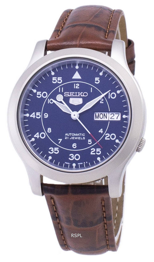 Seiko 5 militær SNK807K2-SS2 automatiske brune læder rem Herreur