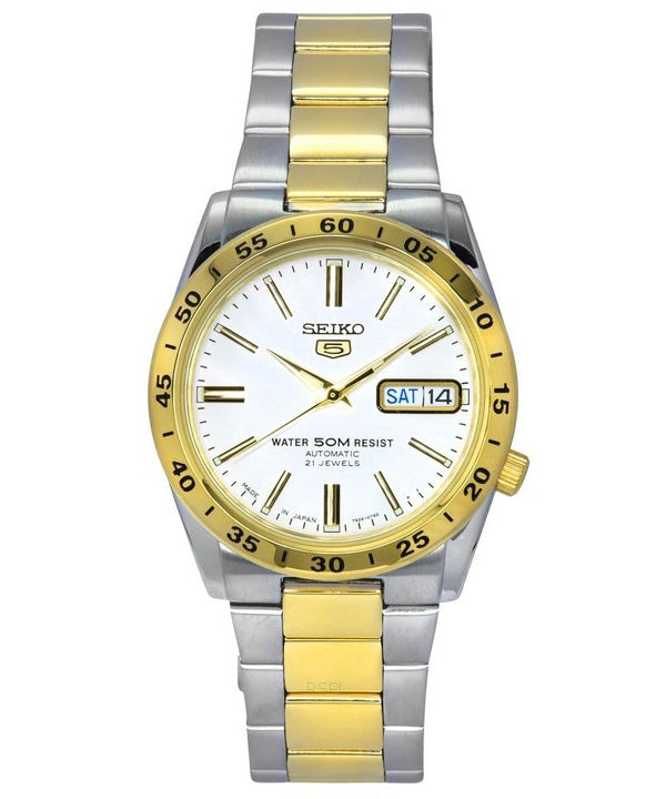 Seiko 5 Tofarvet rustfrit stål hvid skive 21 juveler automatisk SNKE04J1 unisex ur