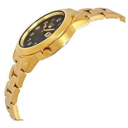 Seiko 5 guld tone rustfrit stål sort skive 21 juveler automatisk SNKK40J1 herreur