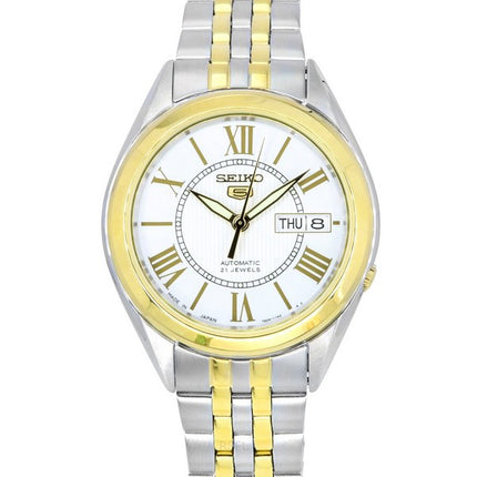 Seiko 5 tofarvet rustfrit stål sølvskive 21 juveler automatisk SNKL36J1 herreur