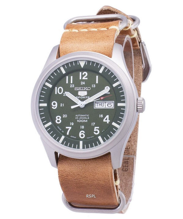 Seiko 5 sport SNZG09J1-LS18 Japan gjort brun læder rem Herreur