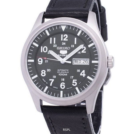 Seiko 5 sport automatisk Japan gjort forholdet sort læder SNZG09J1-LS8 Herreur