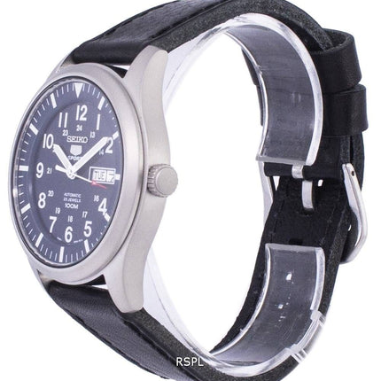 Seiko 5 sport automatisk forholdet sort læder SNZG11K1-LS8 Herreur