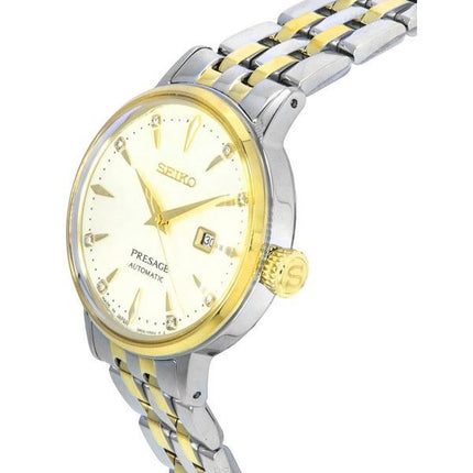 Seiko Presage Cocktail Time White Lady Diamond Accenter Guldskive Automatisk SRE010J1 dameur