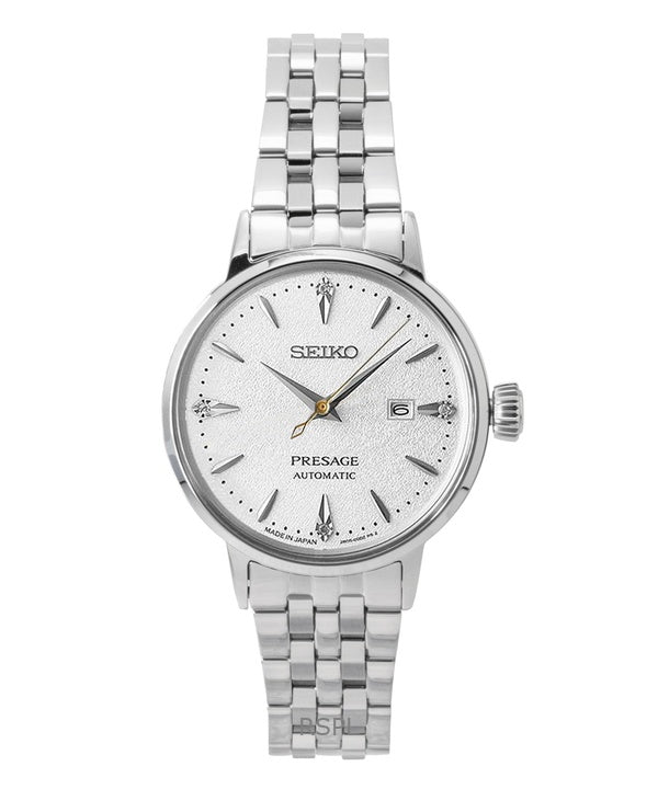 Seiko Presage Cocktail Diamond Accents rustfrit stål sølv urskive automatisk SRE017J1 dameur