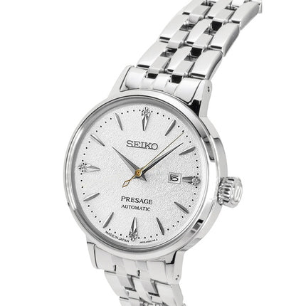 Seiko Presage Cocktail Diamond Accents rustfrit stål sølv urskive automatisk SRE017J1 dameur