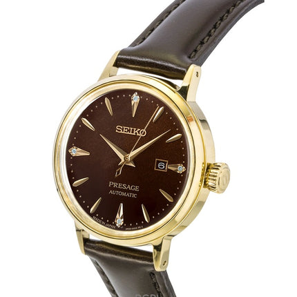 Seiko Presage Cocktail diamant accenter læderrem automatisk SRE020J1 kvinders ur