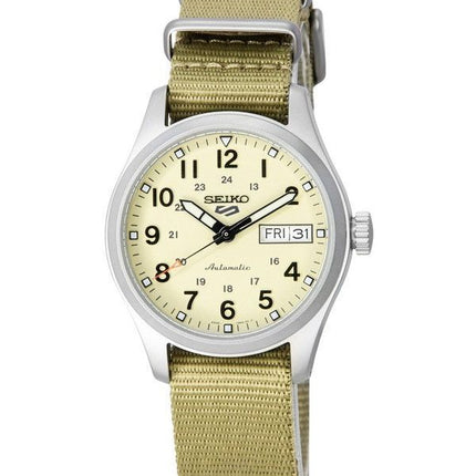Seiko 5 Sports Desert Kit Midfield Nylon Strap Cream Dial Automatisk SRPJ83K1 100M herreur