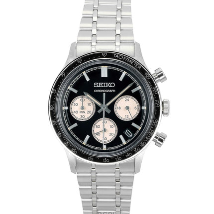 Seiko kronograf rustfrit stål sort urskive kvarts SSB479P1 herreur