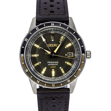 Seiko Presage Style60&#39,s GMT kalvelæderrem med sort skive Automatisk SSK013J1 herreur