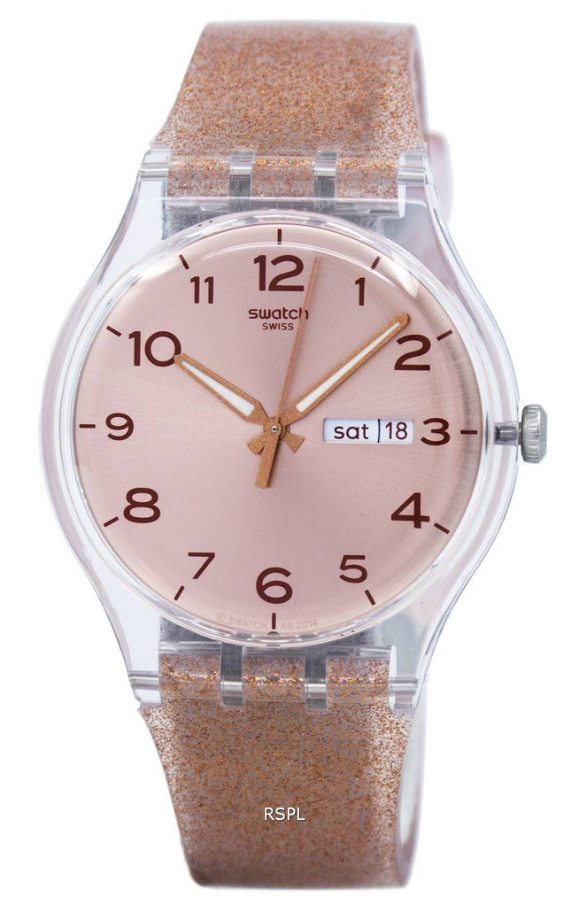 Swatch originaler Pink Glistar Quartz SUOK703 Unisex ur
