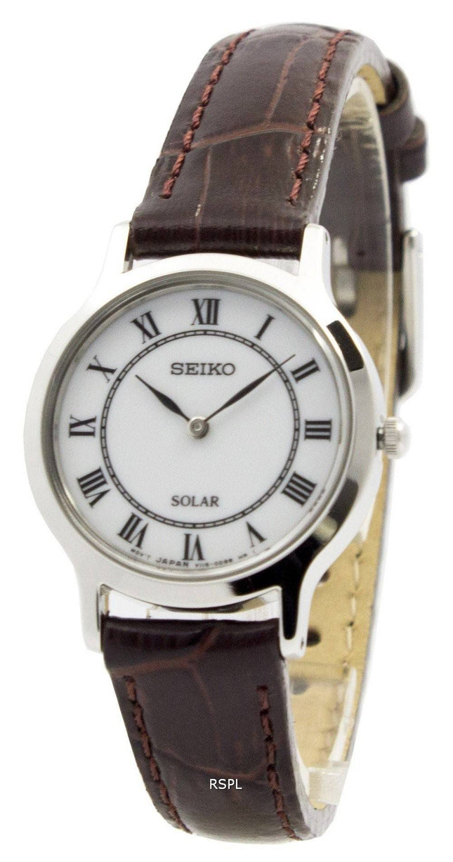 Seiko Solar hvid skive læder rem SUP303P1 SUP303P kvinders ur