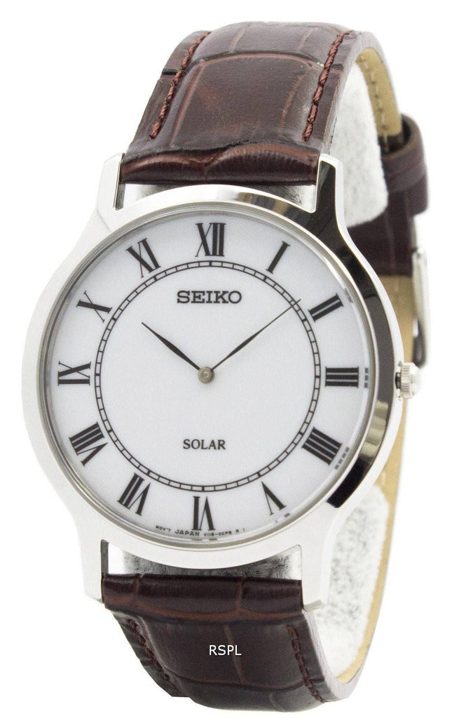 Seiko Solar hvid skive læder rem SUP869P1 SUP869P Herreur