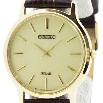 Seiko Solar guld Tone læder rem SUP870P1 SUP870P Herreur