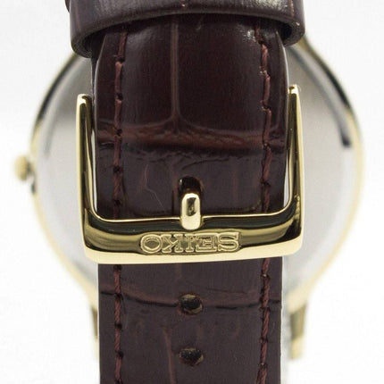 Seiko Solar guld Tone læder rem SUP870P1 SUP870P Herreur