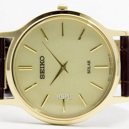 Seiko Solar guld Tone læder rem SUP870P1 SUP870P Herreur