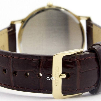 Seiko Solar guld Tone læder rem SUP870P1 SUP870P Herreur