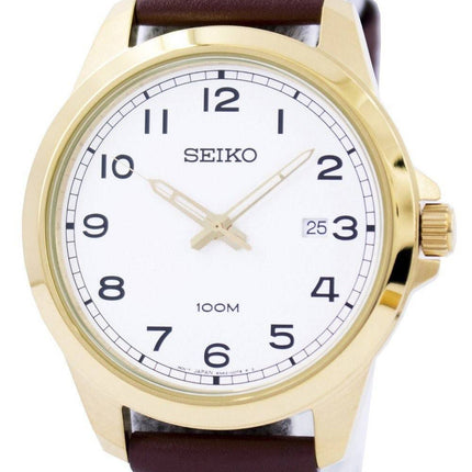 Seiko Quartz hvide Dial brun læder SUR160 SUR160P1 SUR160P Herreur