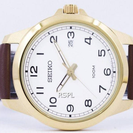 Seiko Quartz hvide Dial brun læder SUR160 SUR160P1 SUR160P Herreur