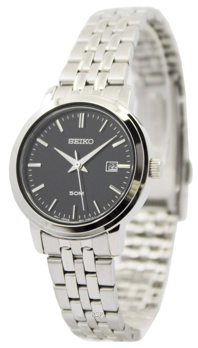 Seiko Quartz rustfrit stål sort urskive SUR827P1 SUR827P kvinders ur
