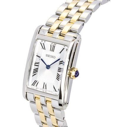 Seiko tofarvet rustfrit stål sølvfarvet urskive kvarts SWR087P1 dameur