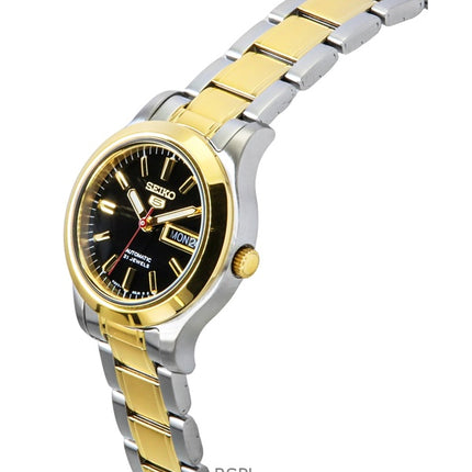 Seiko 5 tofarvet rustfrit stål sort urskive 21 juveler automatisk SYMD94K1 dameur