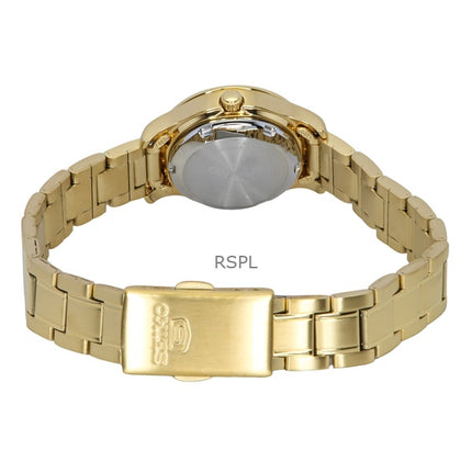 Seiko 5 klassisk guldfarvet rustfrit stål sort urskive 21 juveler automatisk SYMD96K1 dameur