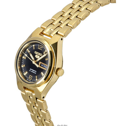 Seiko 5 guldfarvet rustfrit stål sort urskive automatisk SYMK38K1 dameur